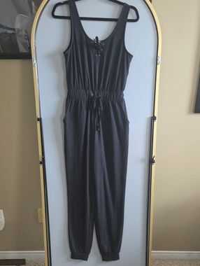 SO Black Sleeveless Lace-Up Jumpsuit with Drawstring Waist